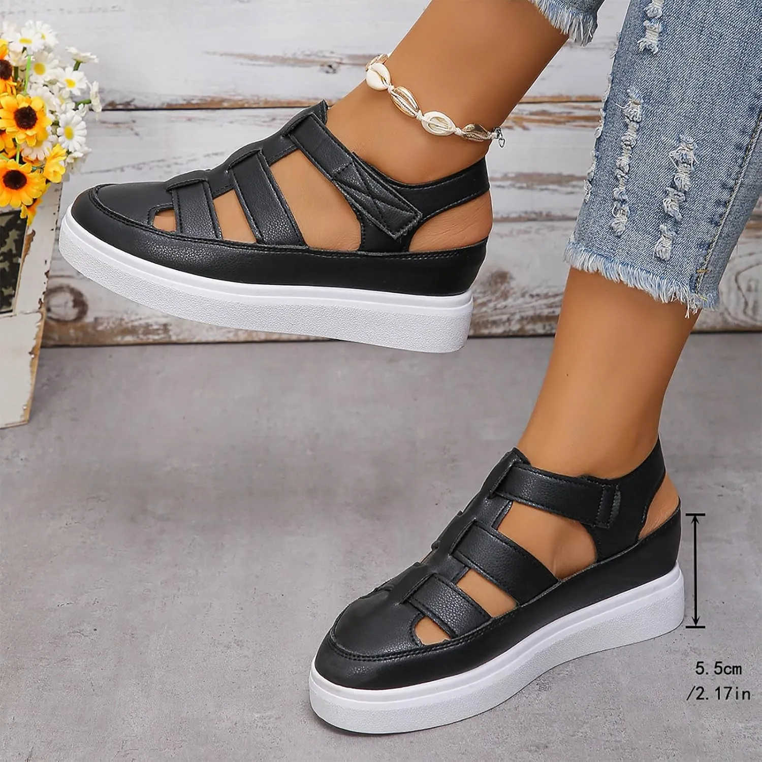2024 Summer Women's Wedge Heel Thick Sole With Elevated Hollow Out Fashion Sports Sandals Rose Dress Sandals for Women