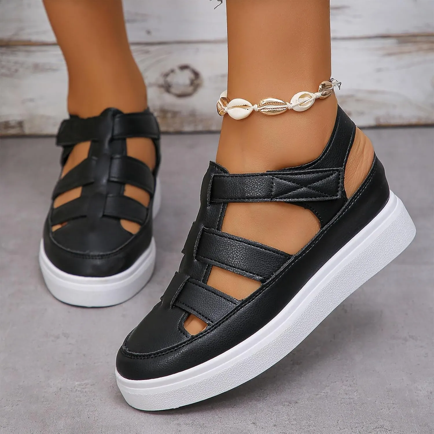 2024 Summer Women's Wedge Heel Thick Sole With Elevated Hollow Out Fashion Sports Sandals Rose Dress Sandals for Women