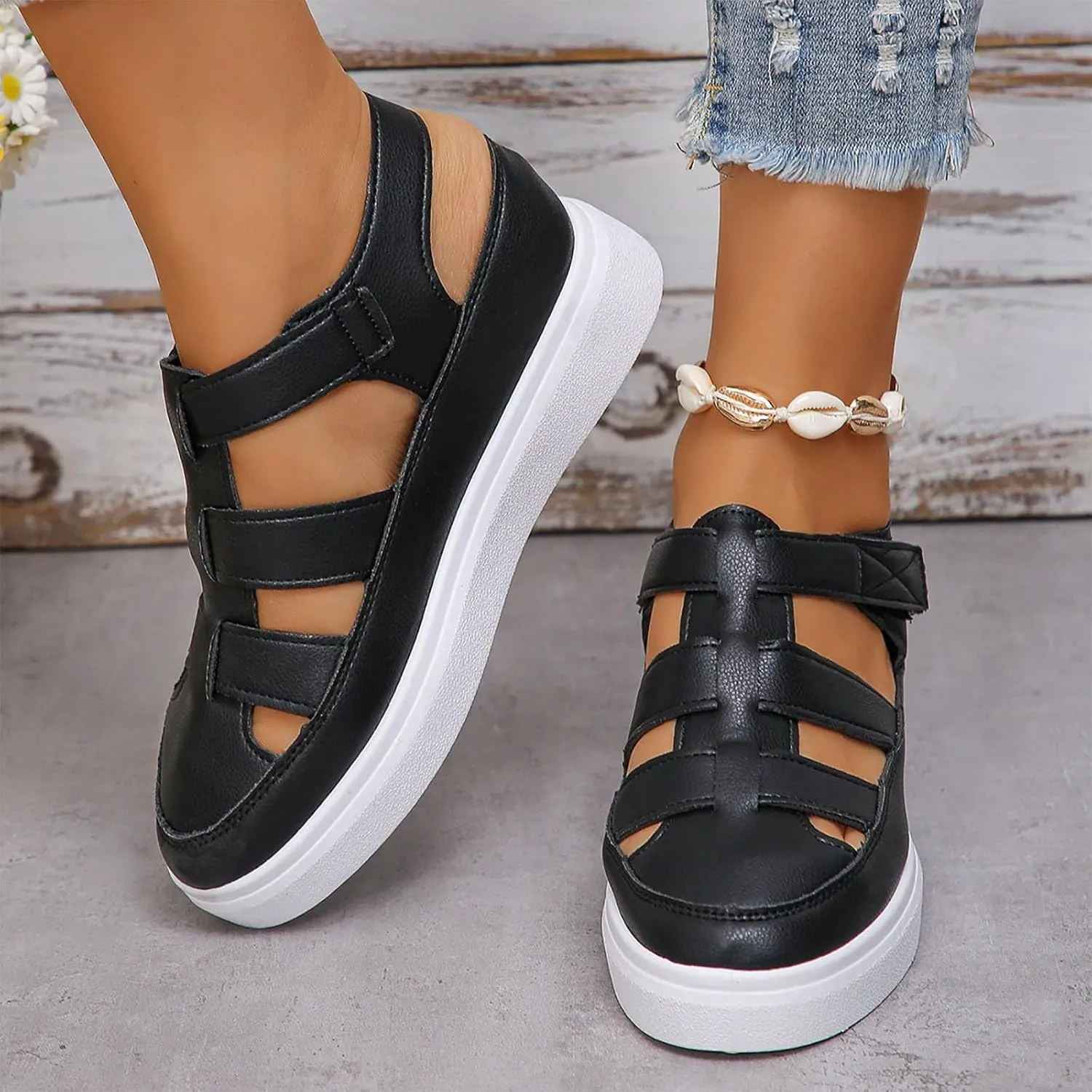 2024 Summer Women's Wedge Heel Thick Sole With Elevated Hollow Out Fashion Sports Sandals Rose Dress Sandals for Women