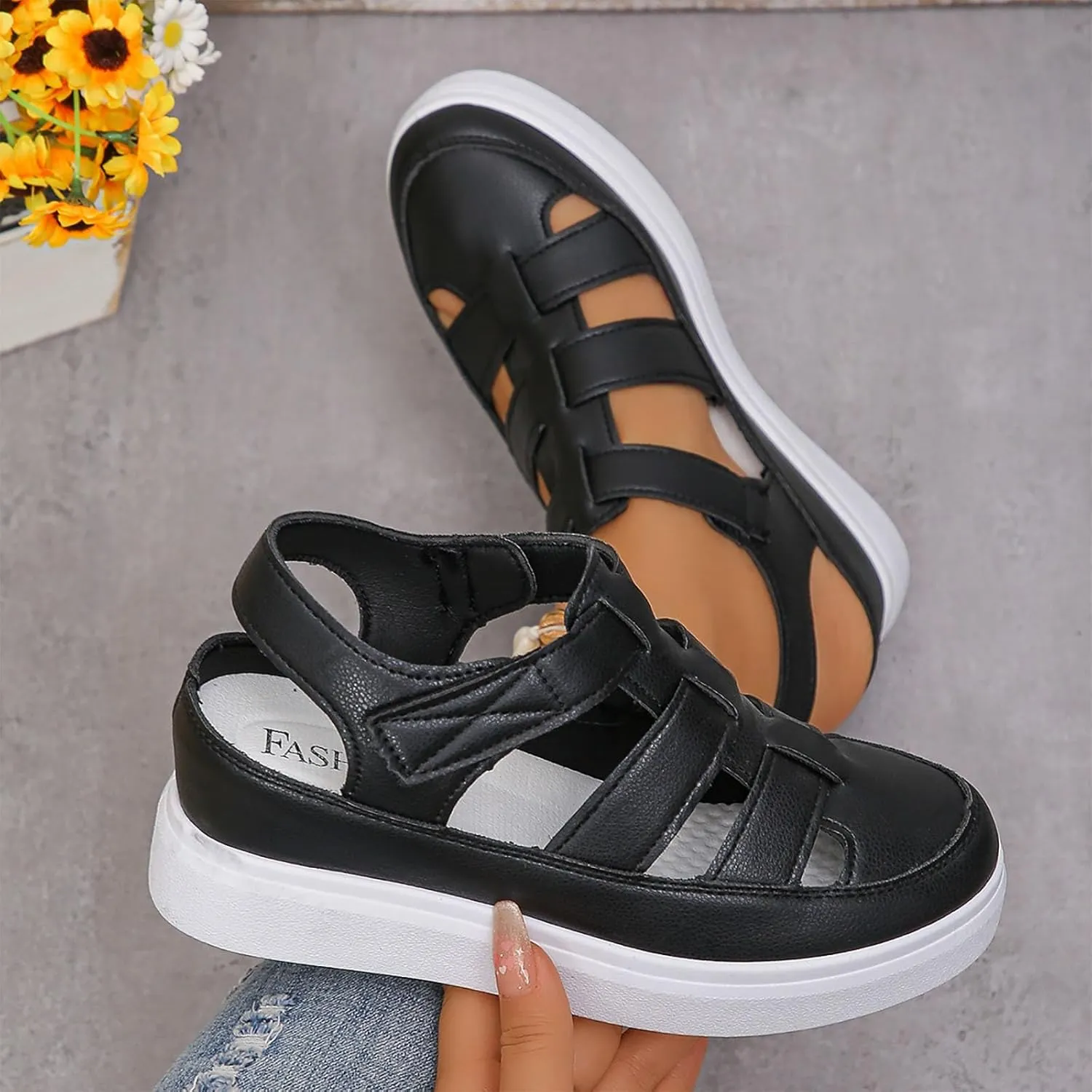 2024 Summer Women's Wedge Heel Thick Sole With Elevated Hollow Out Fashion Sports Sandals Rose Dress Sandals for Women