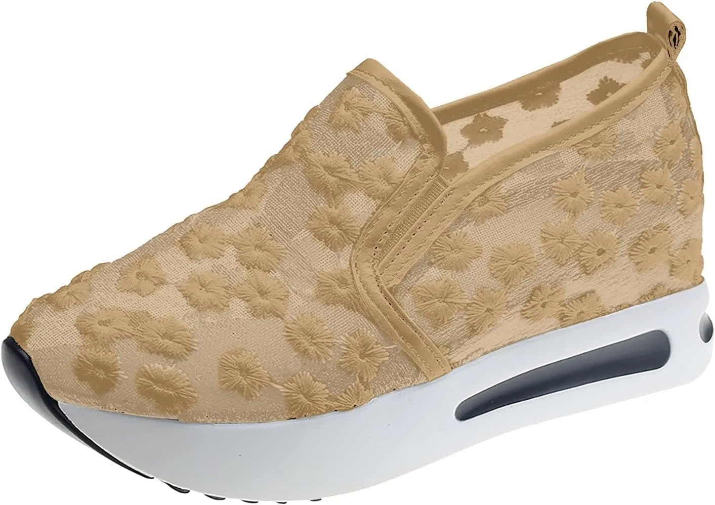 2025 Womens Embroidery Floral Mesh Sneakers, Platform Wedge Sneakers for Women,Breathable Lace Mesh Wedge Sneakers,Chunky Sole Hidden High Heels Slip On Shoes with Arch Support Walking Low Top Loafers