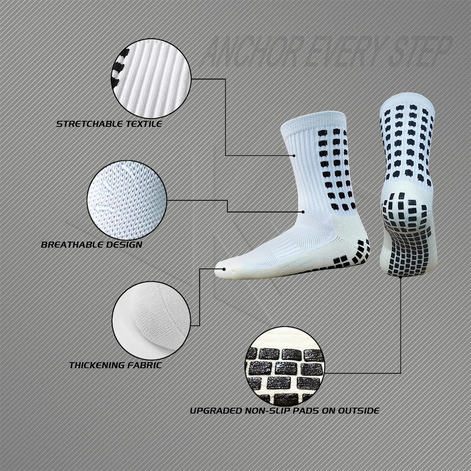 4 Pairs Anti Slip Soccer Socks/Non Slipping Basketball Socks/Sport Athletic Grip Socks
