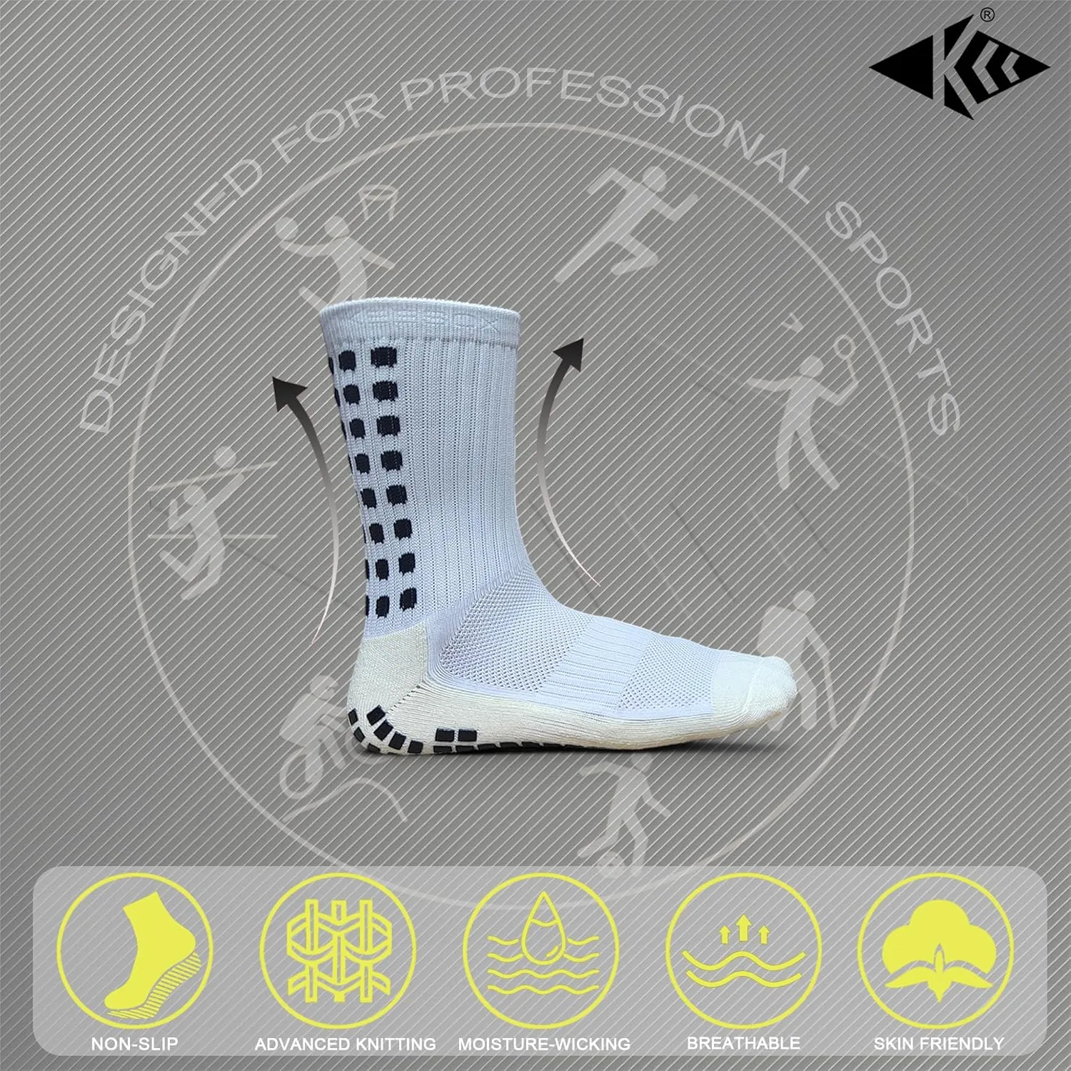 4 Pairs Anti Slip Soccer Socks/Non Slipping Basketball Socks/Sport Athletic Grip Socks