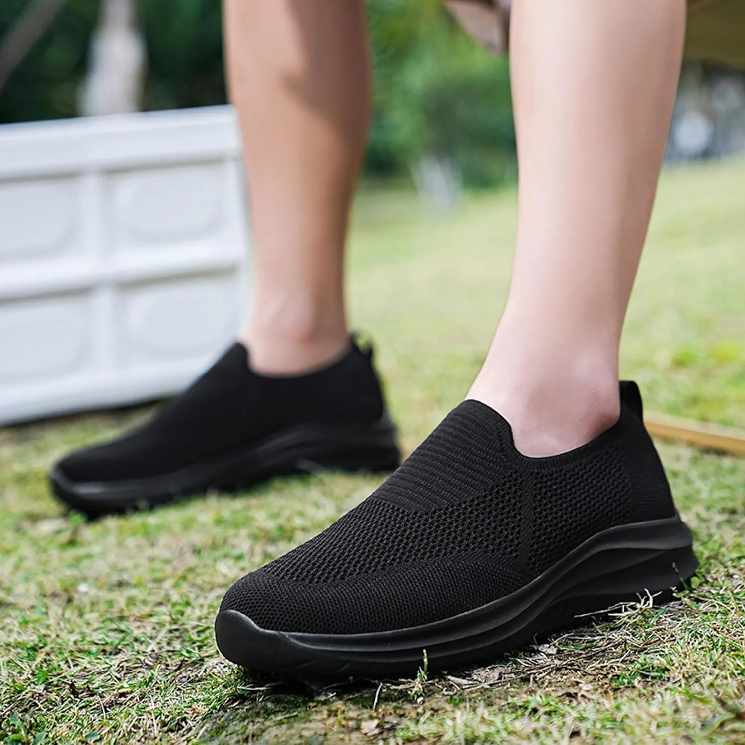 Breathable Diabetic Shoes for Men Lightweight Breathable Slip on Running Shoe Outdoor Non Slip Jogging Sneakers