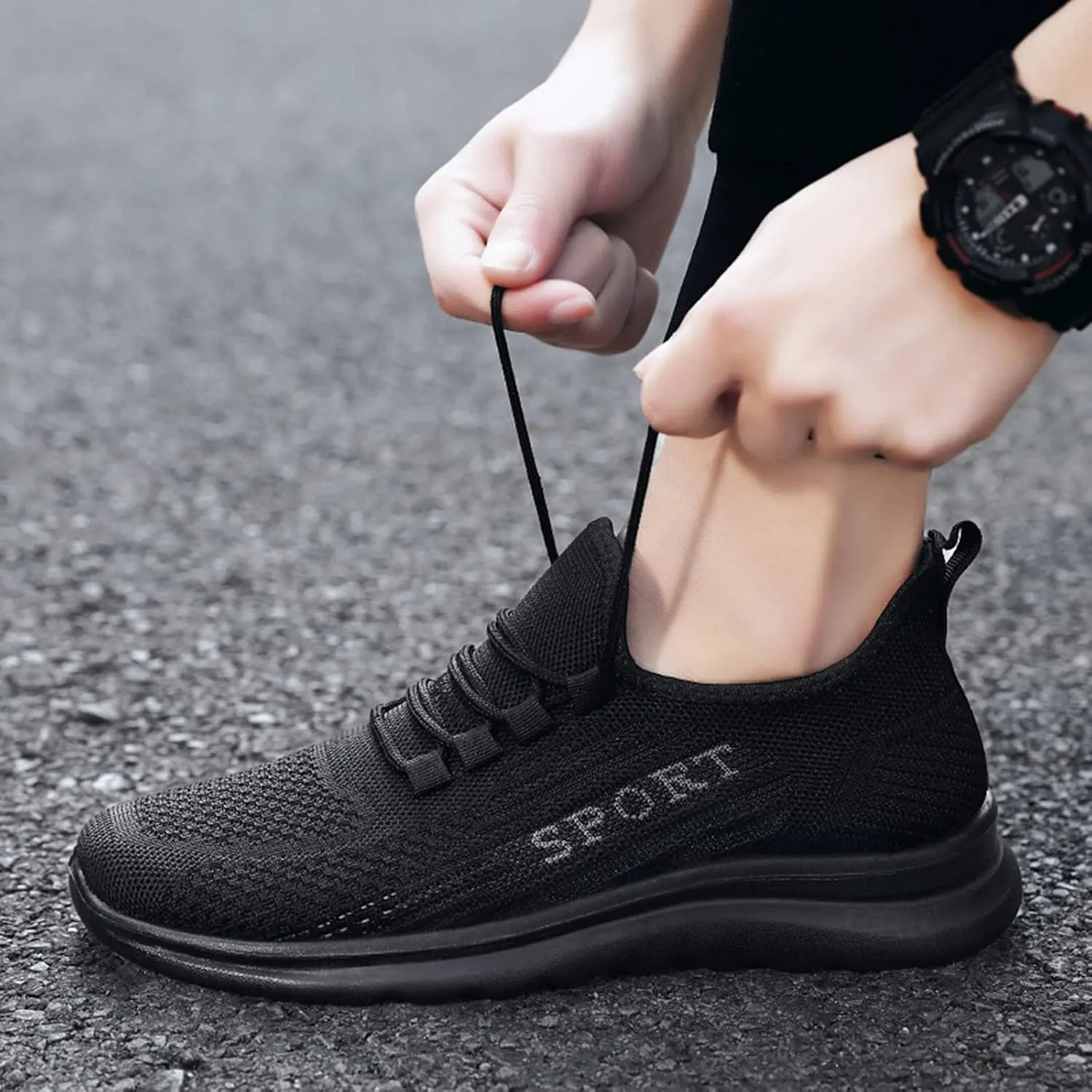 Breathable Walking Shoes for Men Lace Up Lightweight Breathable Fashion Sneaker Men's Breathable Barefoot Shoes