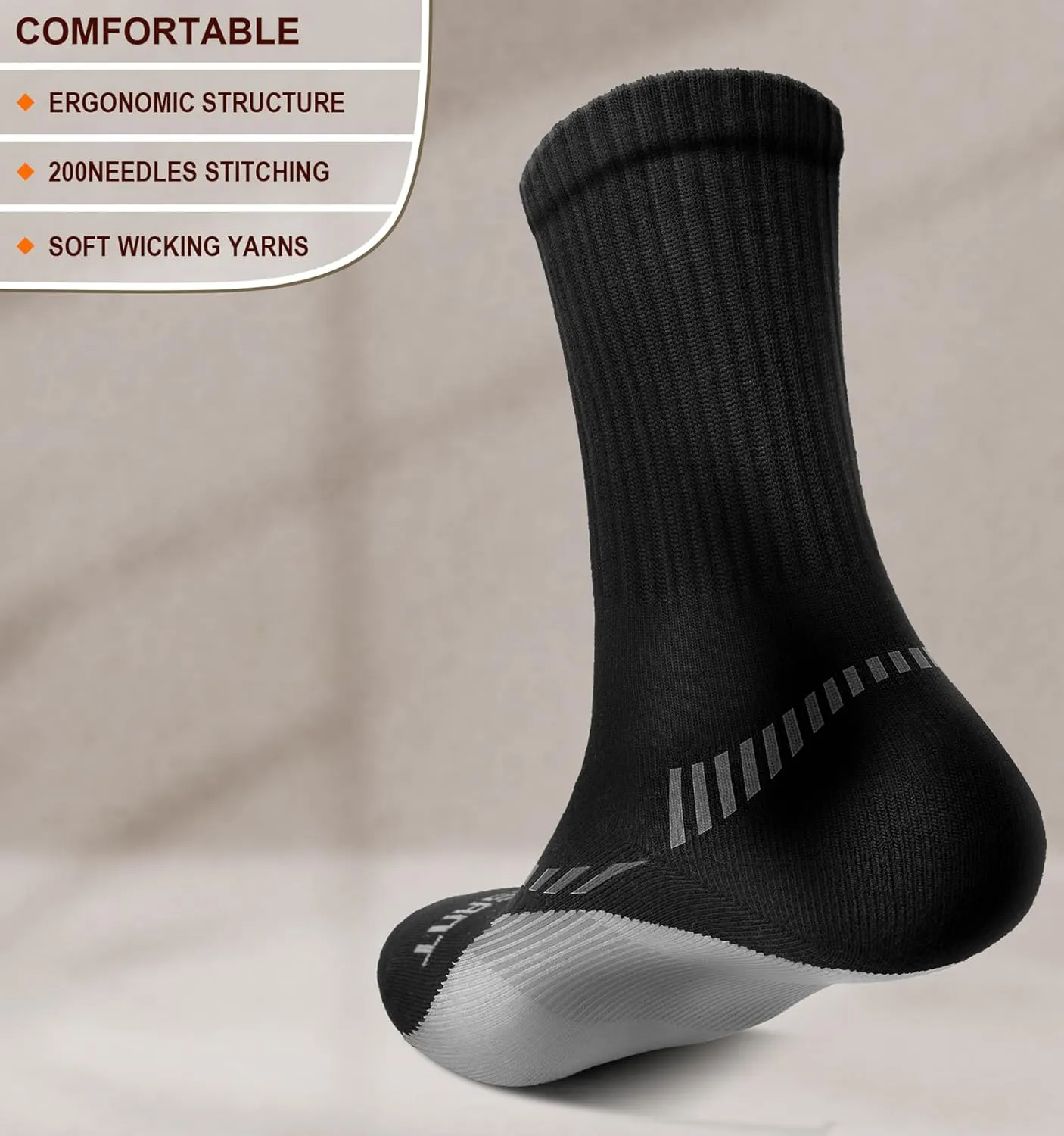 BULLIANT Compression Socks for Men 6Pairs, Athletic Crew Socks Cushioned For Men Sports Running-Arch Support
