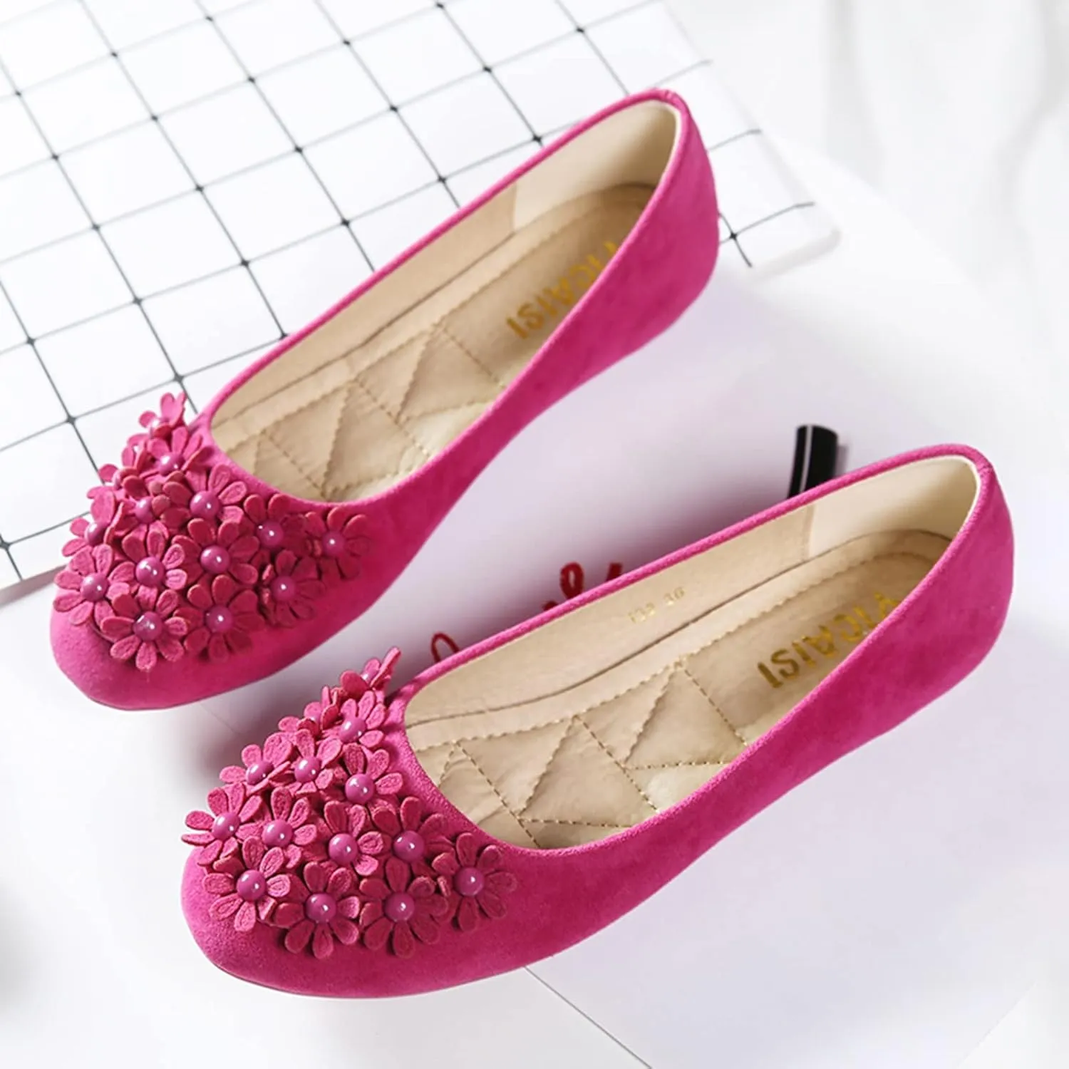 Business Casual Shoes Women Ladies Singles Shoes Flat Flower Pearl Decoration Casual Slip On Work