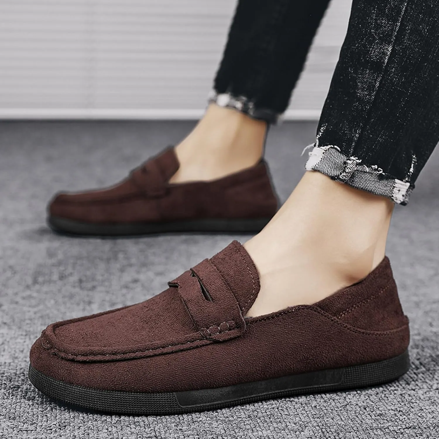 Casual Dress Shoes Men Casual Shoes Fashionable New Pattern Simple Pure Color Comfortable Round Toe Flat Bottom All