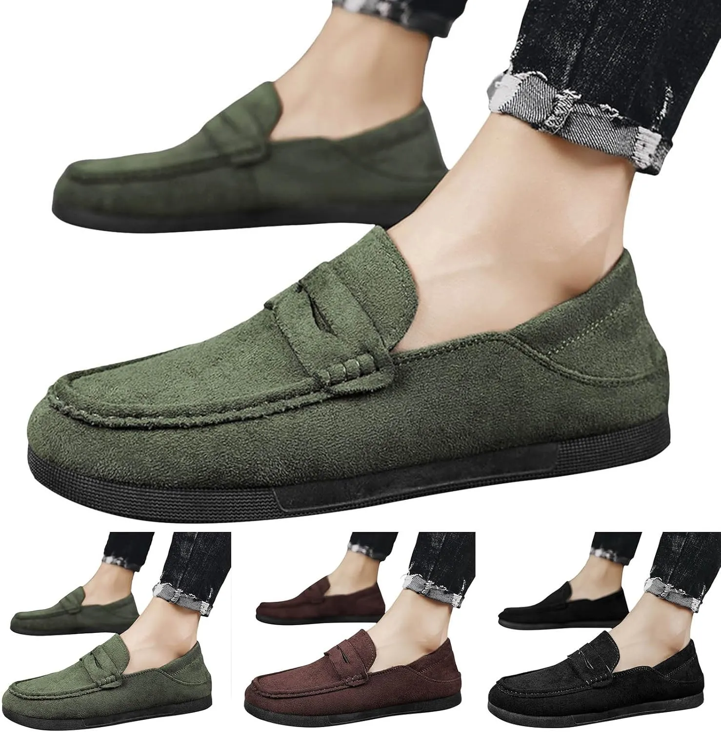 Casual Dress Shoes Men Casual Shoes Fashionable New Pattern Simple Pure Color Comfortable Round Toe Flat Bottom All