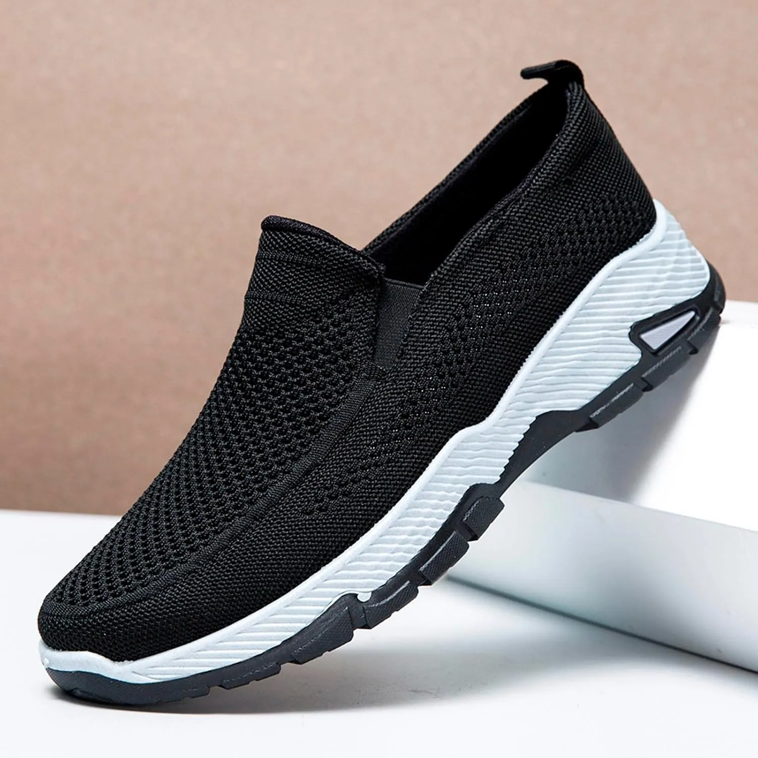 Casual Dress Shoes Men's Fashion Solid Color Mesh Breathable Casual Shoes One Foot Stirrup Non Slip Soft Sole Walking