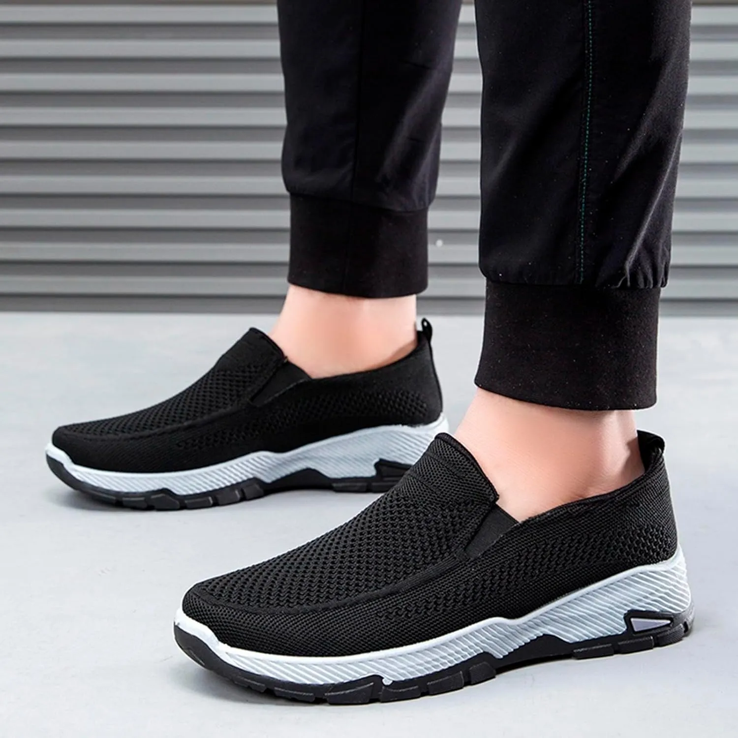 Casual Dress Shoes Men's Fashion Solid Color Mesh Breathable Casual Shoes One Foot Stirrup Non Slip Soft Sole Walking