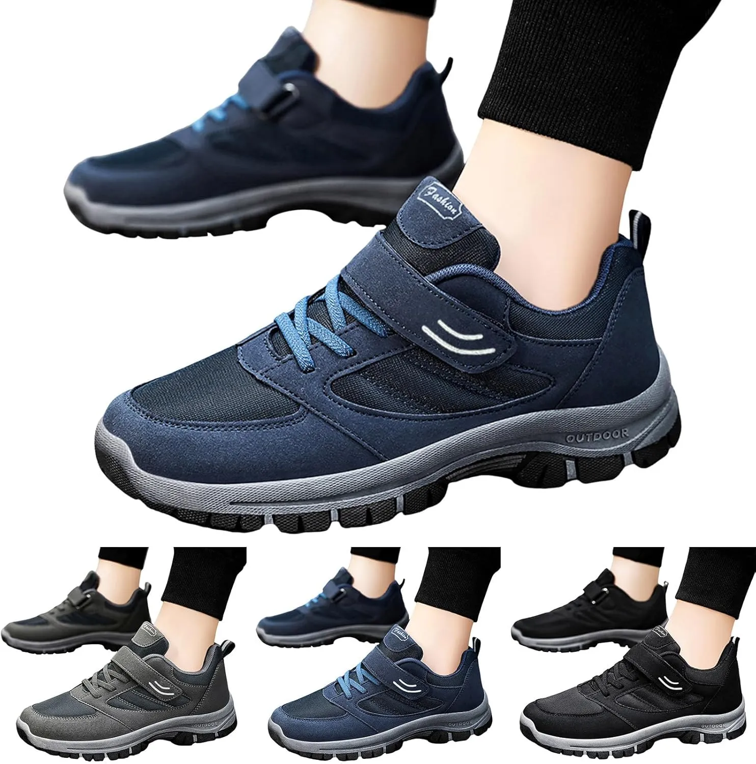 Casual Shoes for Men Men Casual Shoes Fashionable New Pattern Solid Color Simple Thick Sole Hook Loop Four Season