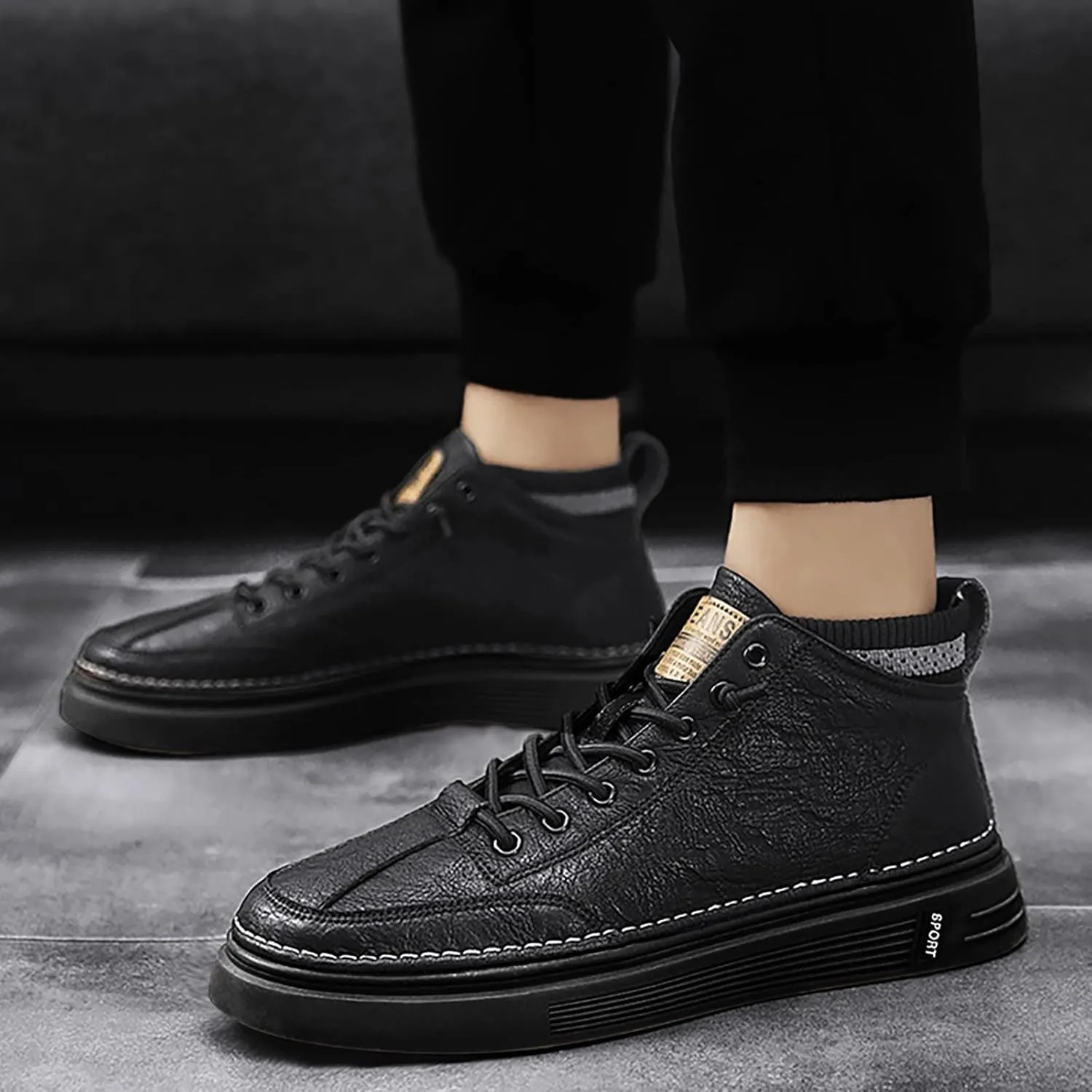 Casual Shoes for Men Platform Breathable Leather Shoes Casual Sport Fashion Retro Mens