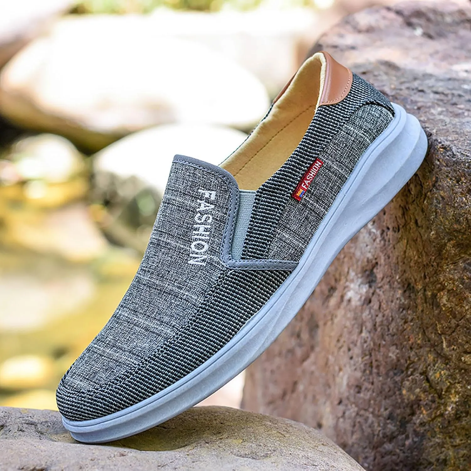 Casual Walking Shoes Fashion All Season Men Casual Shoes Flat Bottom Round Toe Non Slip Cloth Solid Color