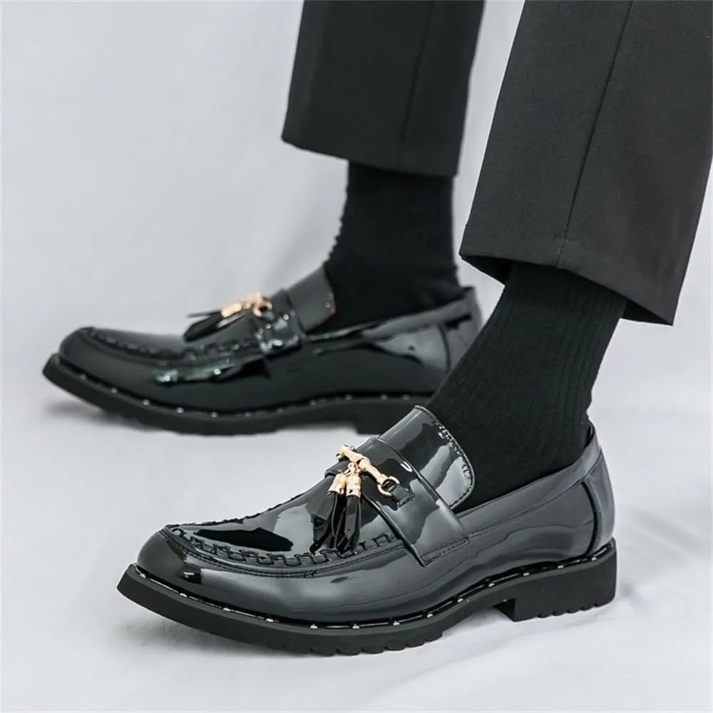 CHUUMEE Men's Casual Driving Shoes Patent Leather Tassel Loafers Non-Slip Penny Formal Tuxedo Shoes Business Party Leather Shoes