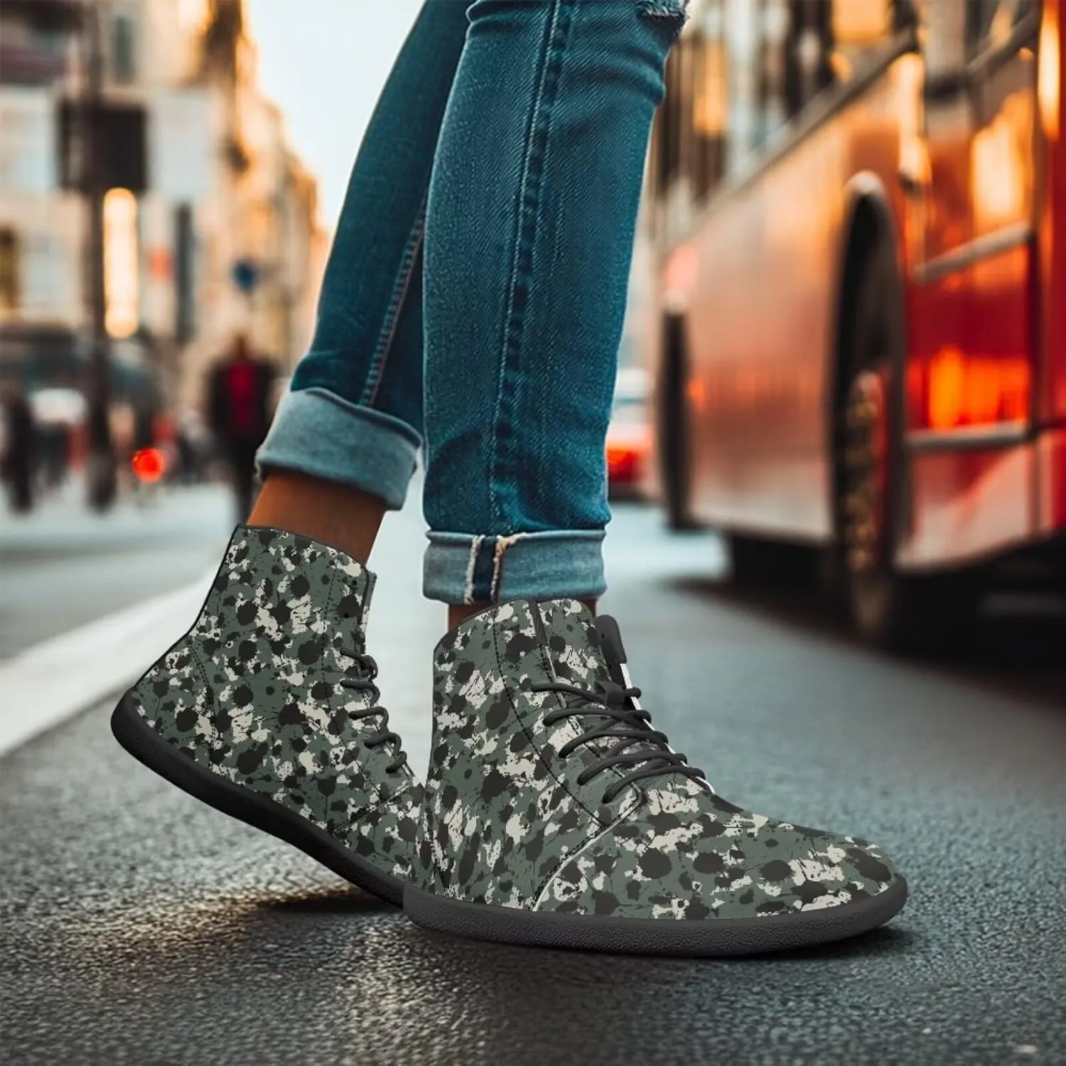 Classic Camo Unisex High top Sneakers Womens Classic High Tops Leather Shoes Wide Toe Barefoot Sneakers for Men