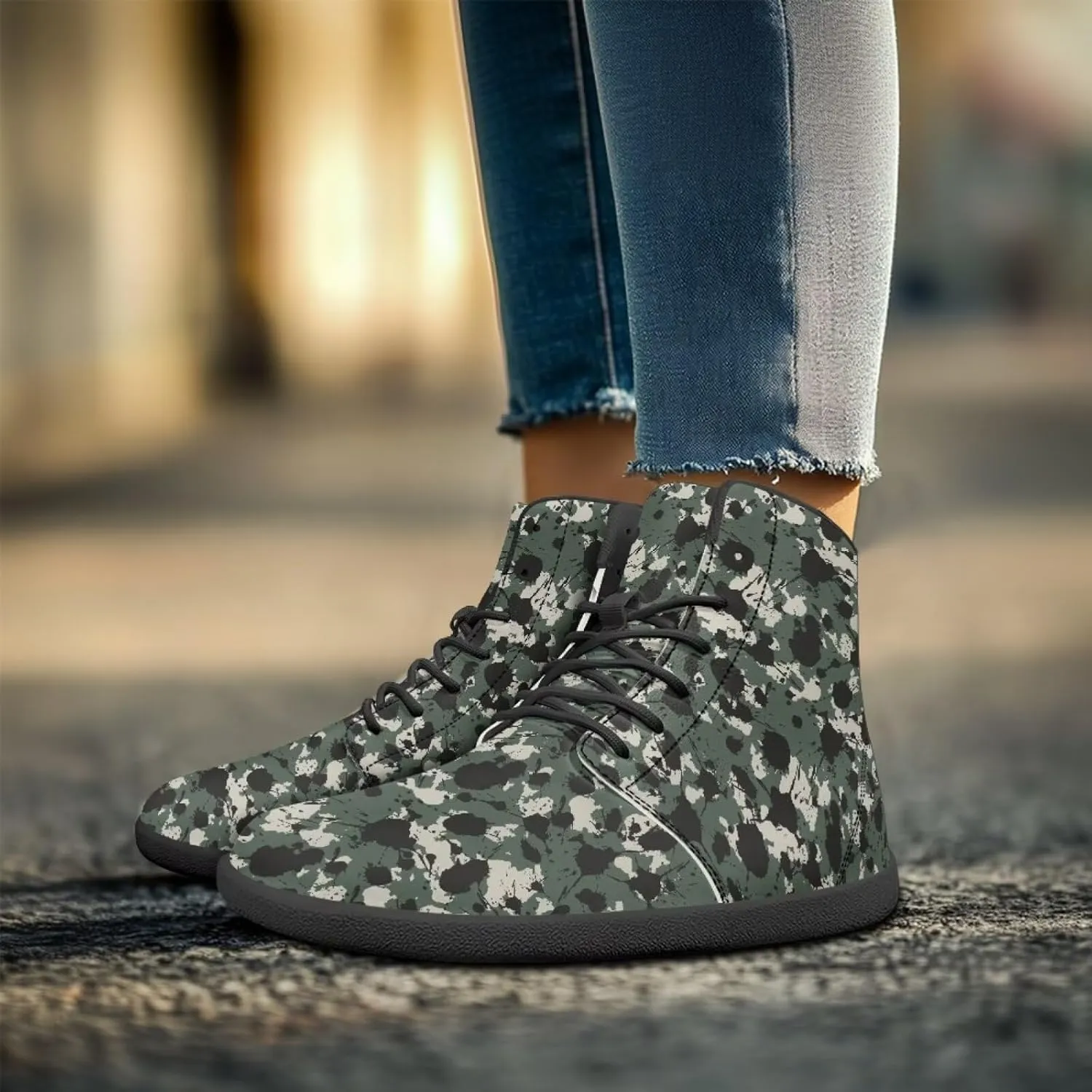Classic Camo Unisex High top Sneakers Womens Classic High Tops Leather Shoes Wide Toe Barefoot Sneakers for Men