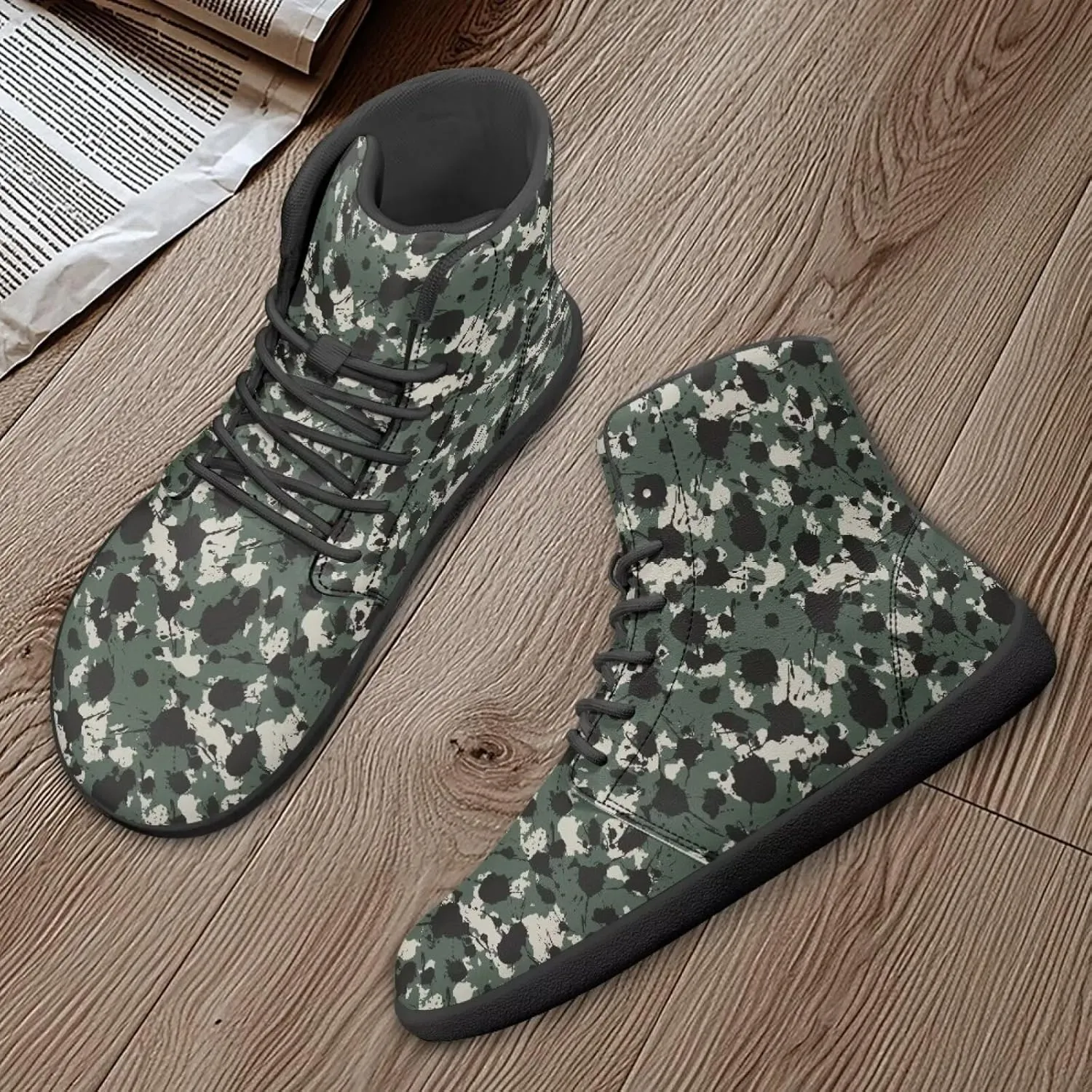 Classic Camo Unisex High top Sneakers Womens Classic High Tops Leather Shoes Wide Toe Barefoot Sneakers for Men