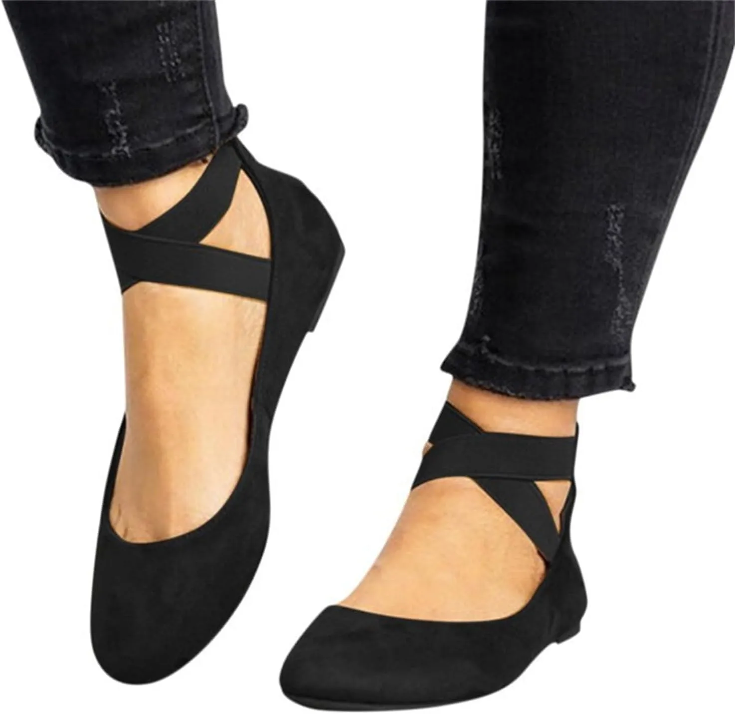 Comfotable Casual Shoes Round Toe Women Comfortable Mary Jane Ballet with Elastic Strap Casual Shoes for Women