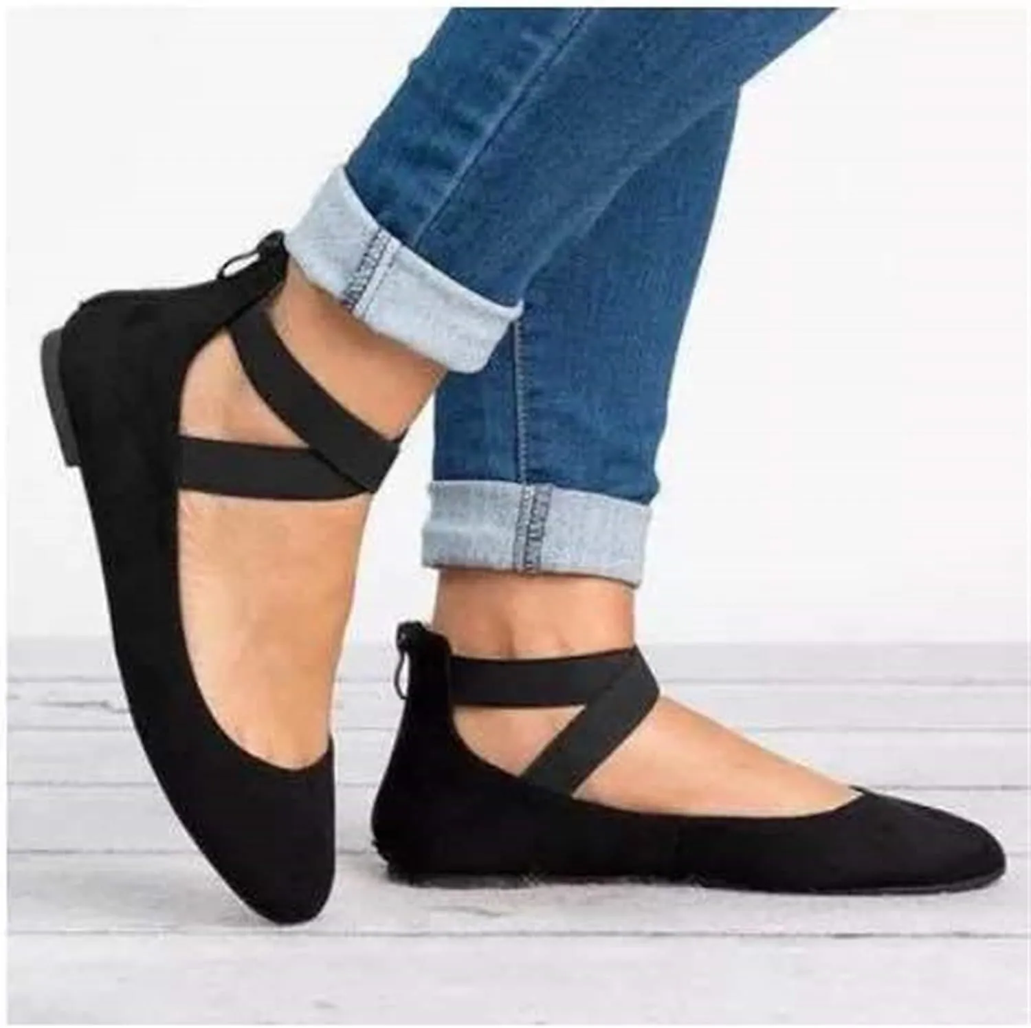 Comfotable Casual Shoes Round Toe Women Comfortable Mary Jane Ballet with Elastic Strap Casual Shoes for Women