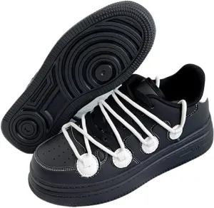 Cute Kawaii Shoes Black Chunky Platform Lace-up Comfy Non Slip Lightweight Softy Casual Skate Sneakers Y2K Retro Trendy Gifts for Women & Girls Summer Back to School Everyday Wear
