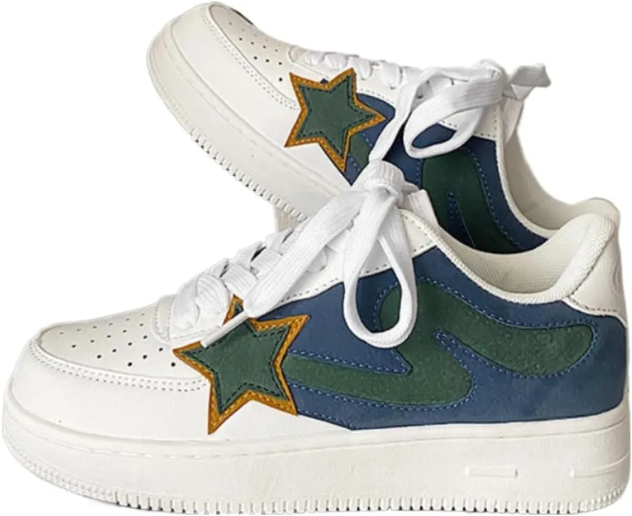 Cute Kawaii Star Shoes Chunky Platform Non Slip Lightweight Kawaii Y2K Pretty Pastel Retro Trendy Training Sneakers for Women Girls Streetwear Skateboarding Casual Everyday Outfits Back to School