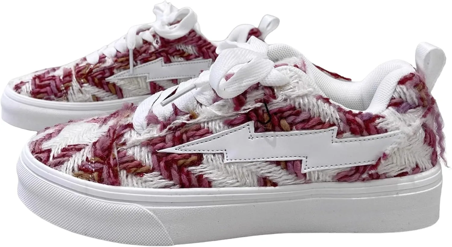 Cute Retro Shoes with Lightning Design Chunky Platform Lace-up Comfy Non Slip Lightweight Softy Casual Skate Sneakers Y2K Kawaii Pretty Trendy Gifts for Women & Girls Summer Streetwear Back to School