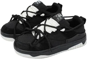 Cute Retro Shoes with Special Laces Design Chunky Platform Lace-up Comfy Non Slip Lightweight Softy Casual Skate Sneakers Y2K Kawaii Pretty Trendy Gifts for Women & Girls Streetwear Back to School