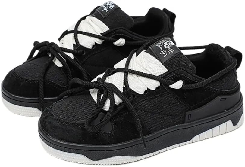 Cute Retro Shoes with Special Laces Design Chunky Platform Lace-up Comfy Non Slip Lightweight Softy Casual Skate Sneakers Y2K Kawaii Pretty Trendy Gifts for Women & Girls Streetwear Back to School
