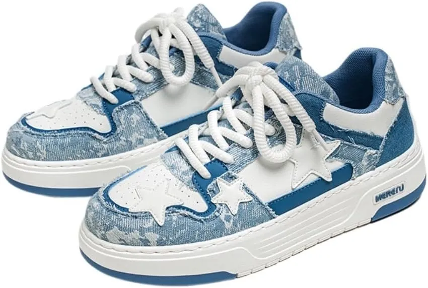 Cute Star Shoes Chunky Platform Comfy Non Slip Lightweight Casual Skate Sneakers Y2K Kawaii Pretty Pastel Retro Trendy Footwear for Women Girls Streetwear Travel Sports Back to School Birthday Gifts