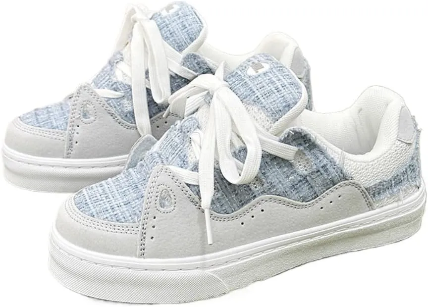 Cute Y2K Shoes with Plaid Design Chunky Platform Kawaii Y2K Pretty Pastel Retro Trendy Training Sneakers for Women Girls Streetwear Skateboarding Casual Everyday Outfits