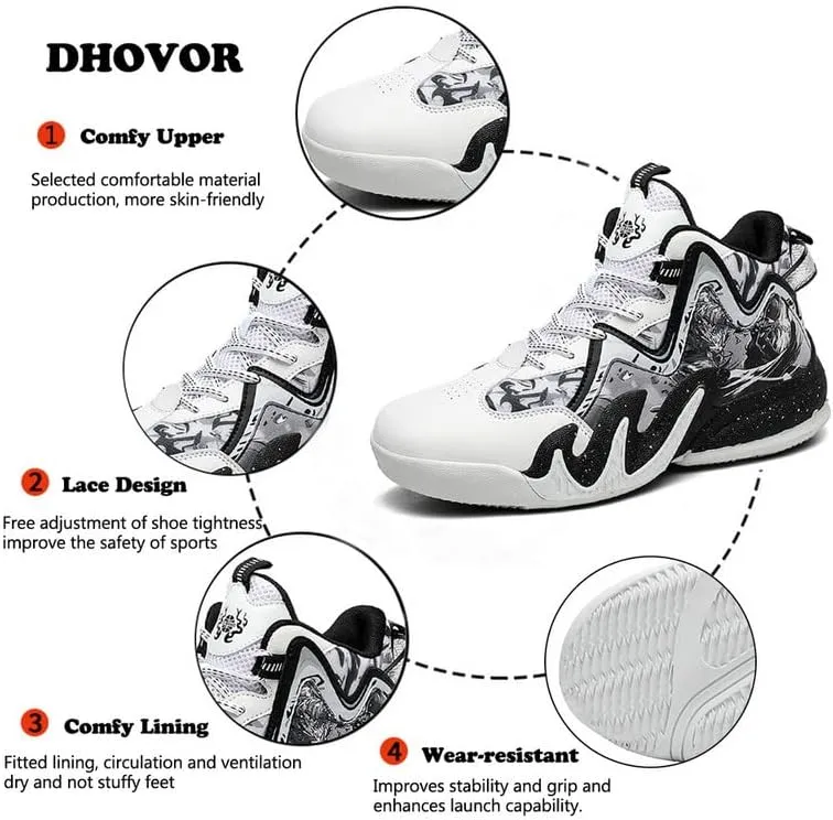 DHOVOR Men's Women's Basketball Shoes, Youth High Top Fashion Basketball Sneakers, Anti Slip Basketball Trainers, Sports Shoes for Mens Outdoor and Indoor