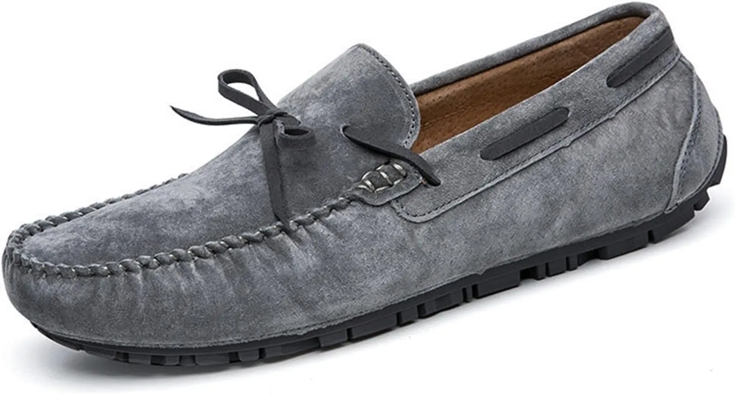Easy to Put and Remove. Driving Moccasins for Men Deck Shoes Genuine Leather Stitching Details Round Toe 1-Eye Suede Vamp Flat Heel Resistant Flexible Anti-Slip Driving for All Occasions