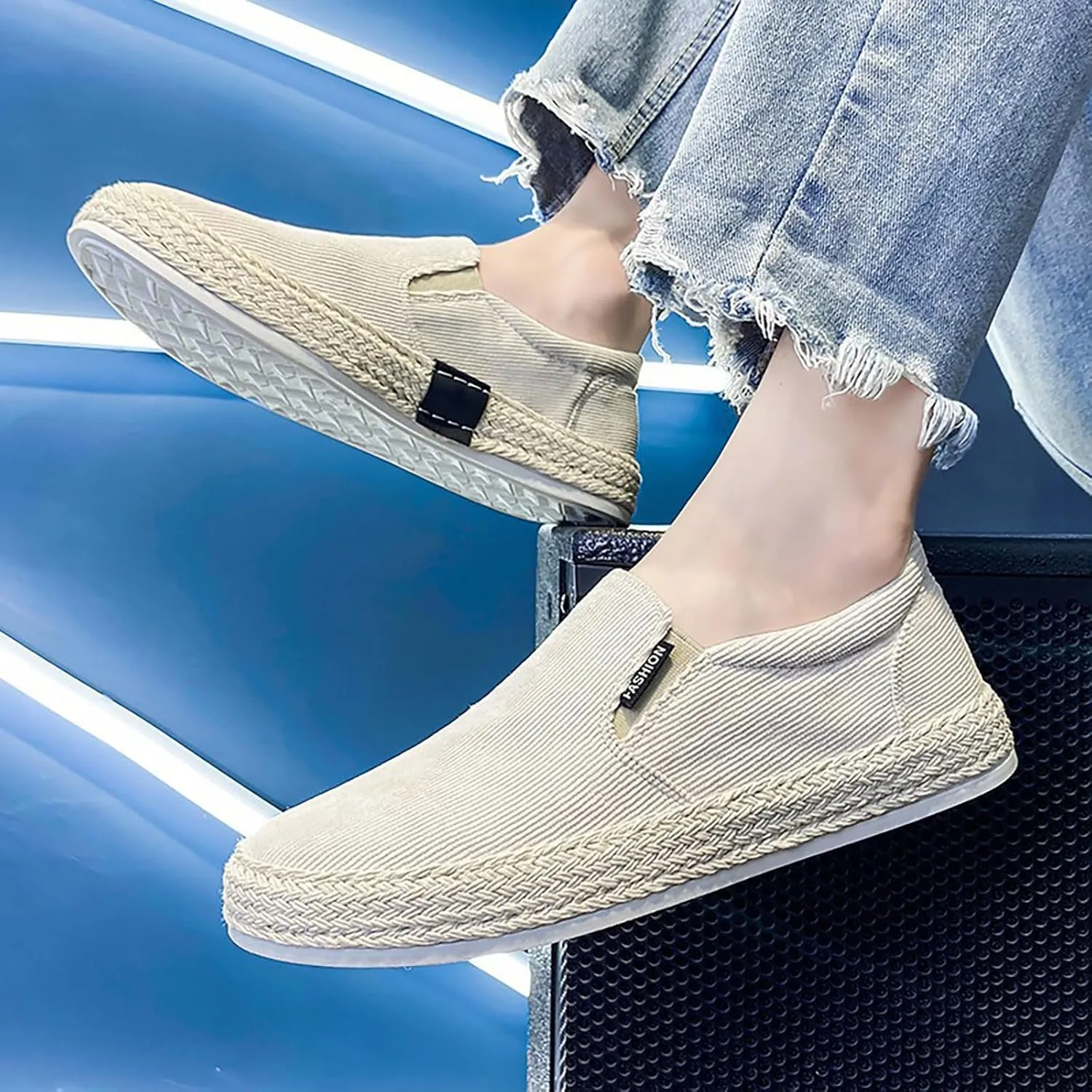 Fashion Sneakers Casual Shoe for Men Canvas Men's Shoes Summer Thin Breathable Casual Flat Shoes No Laces Linen