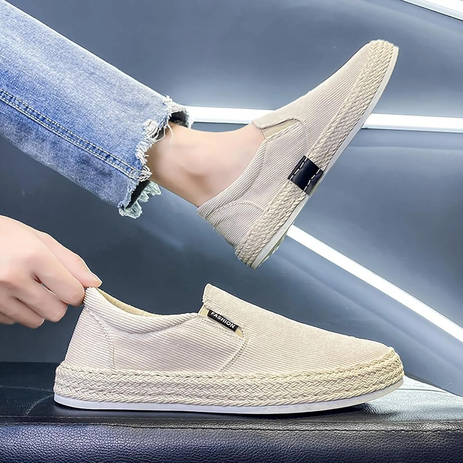 Fashion Sneakers Casual Shoe for Men Canvas Men's Shoes Summer Thin Breathable Casual Flat Shoes No Laces Linen