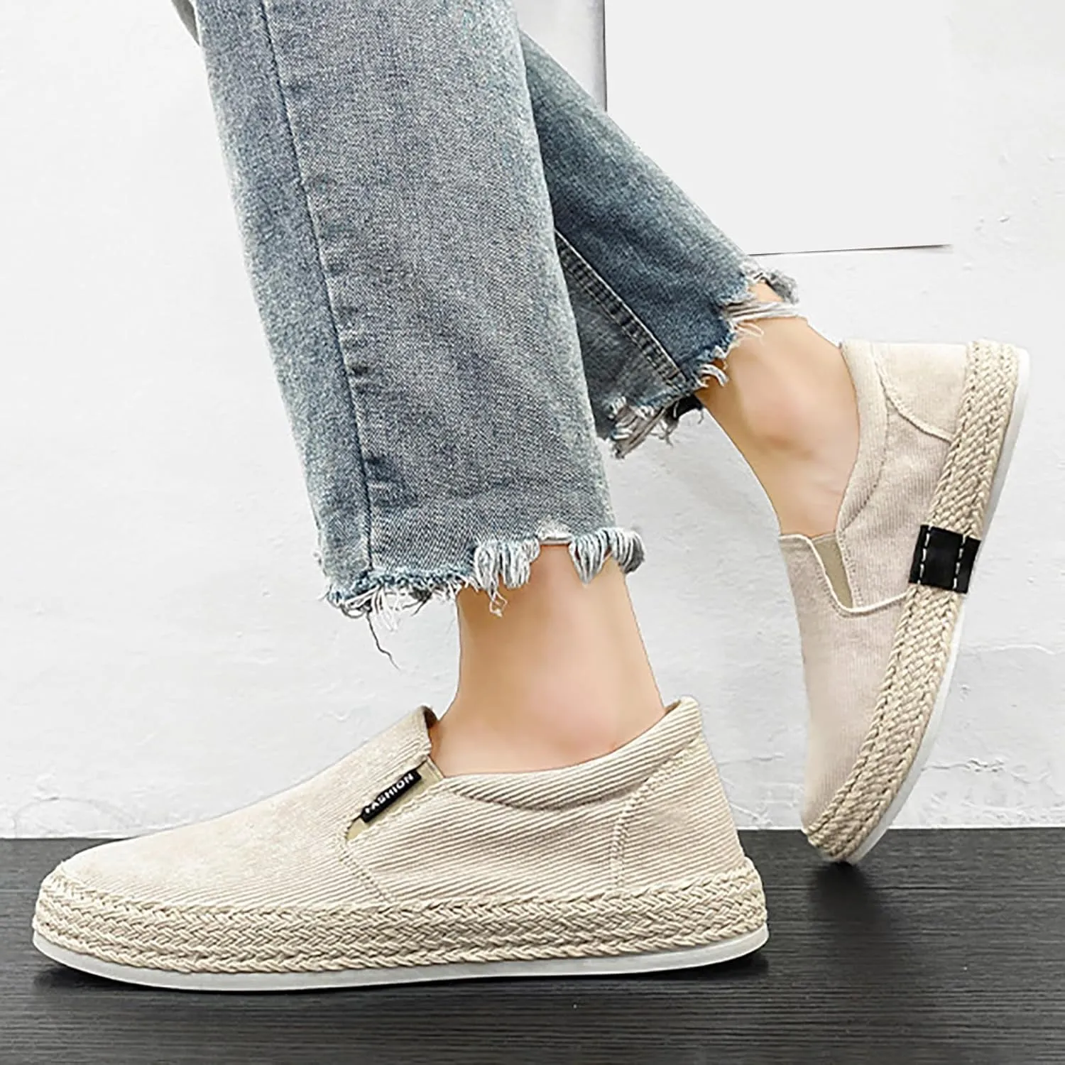 Fashion Sneakers Casual Shoe for Men Canvas Men's Shoes Summer Thin Breathable Casual Flat Shoes No Laces Linen