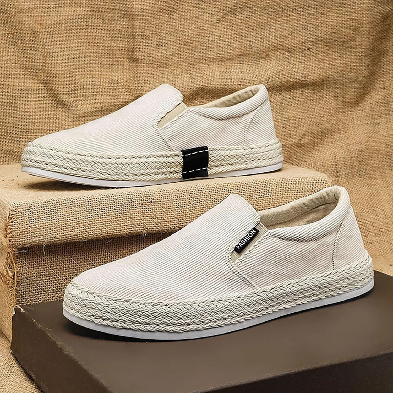 Fashion Sneakers Casual Shoe for Men Canvas Men's Shoes Summer Thin Breathable Casual Flat Shoes No Laces Linen
