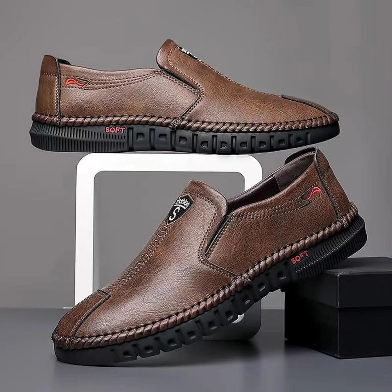 Fashion Sneakers Casual Shoe for Men Men's Fashionable Flat Soled Business Leather Soft Soled Slip On Casual Shoes