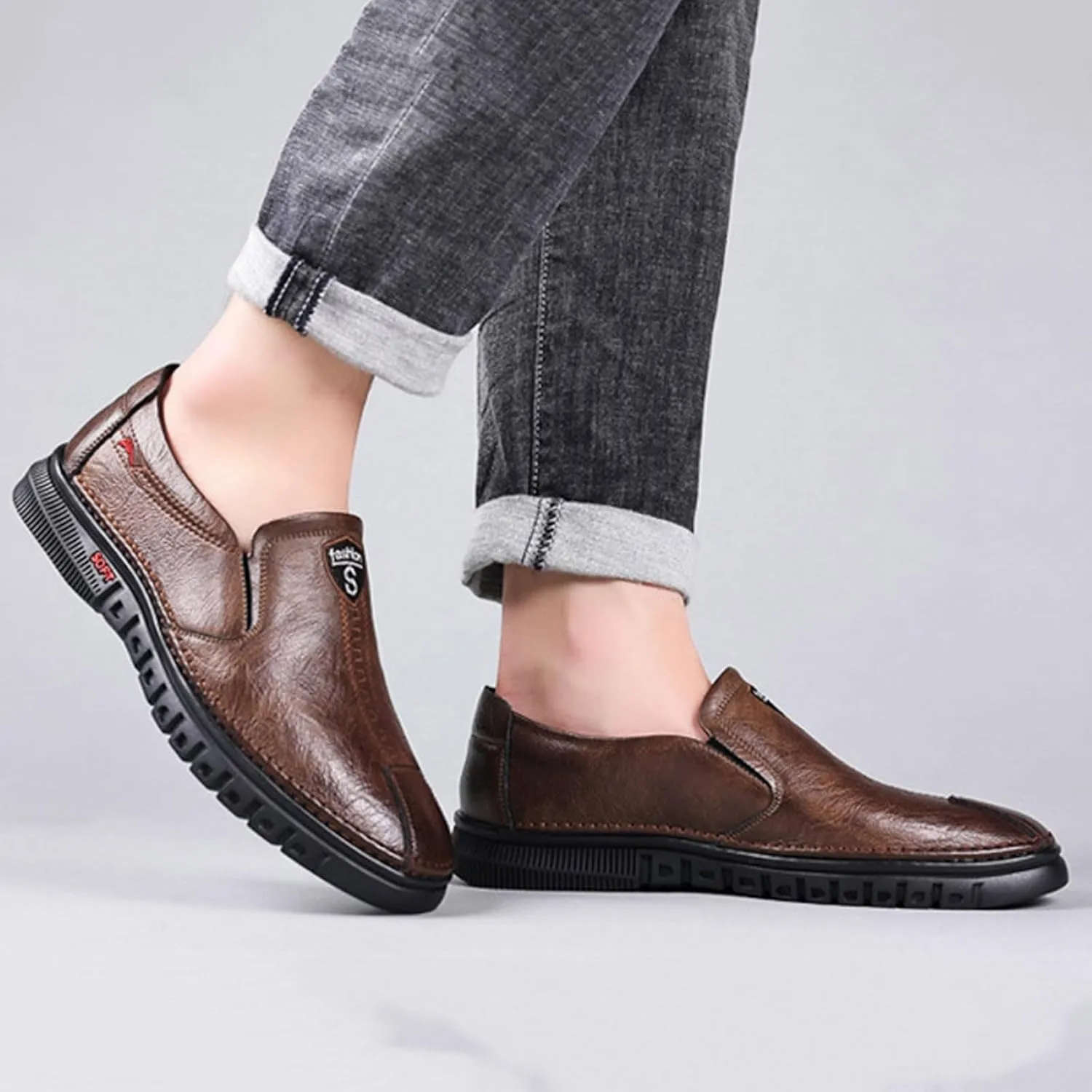 Fashion Sneakers Casual Shoe for Men Men's Fashionable Flat Soled Business Leather Soft Soled Slip On Casual Shoes