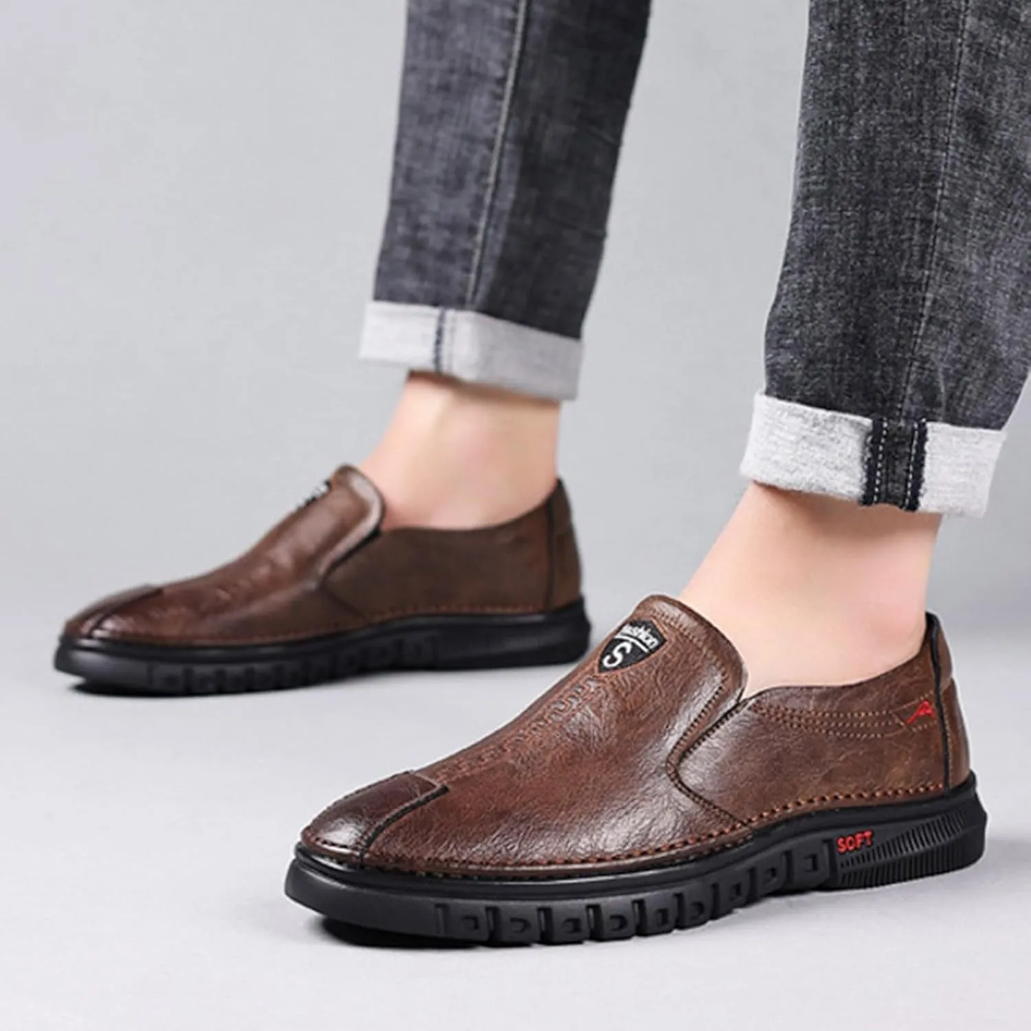 Fashion Sneakers Casual Shoe for Men Men's Fashionable Flat Soled Business Leather Soft Soled Slip On Casual Shoes