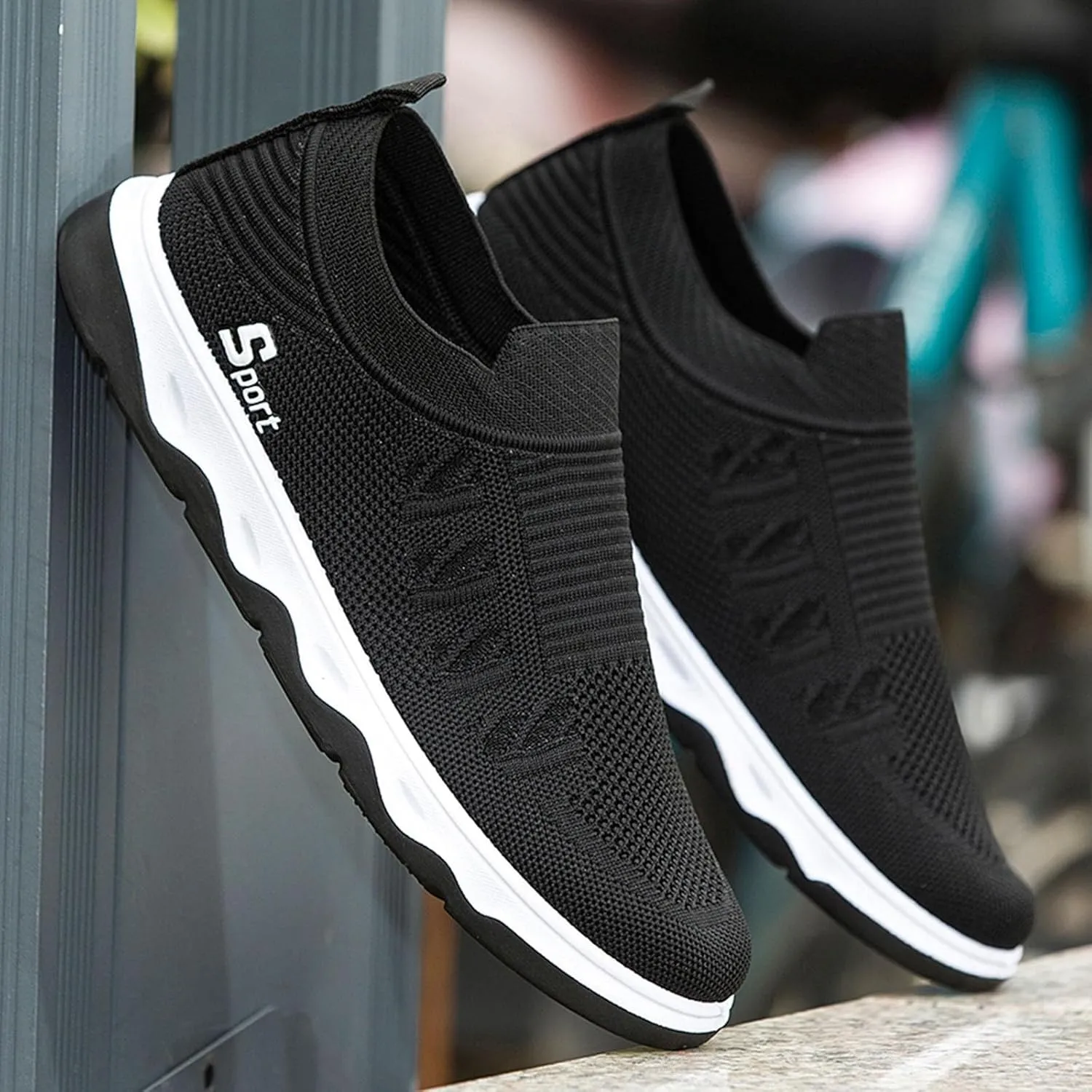 Fashion Sneakers Comfortable Men Shoes Flat Soled Casual Shoes Breathable Hollow Mesh Slip On Soft Soled Casual