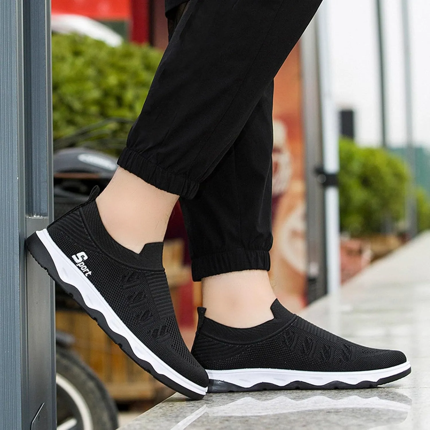 Fashion Sneakers Comfortable Men Shoes Flat Soled Casual Shoes Breathable Hollow Mesh Slip On Soft Soled Casual