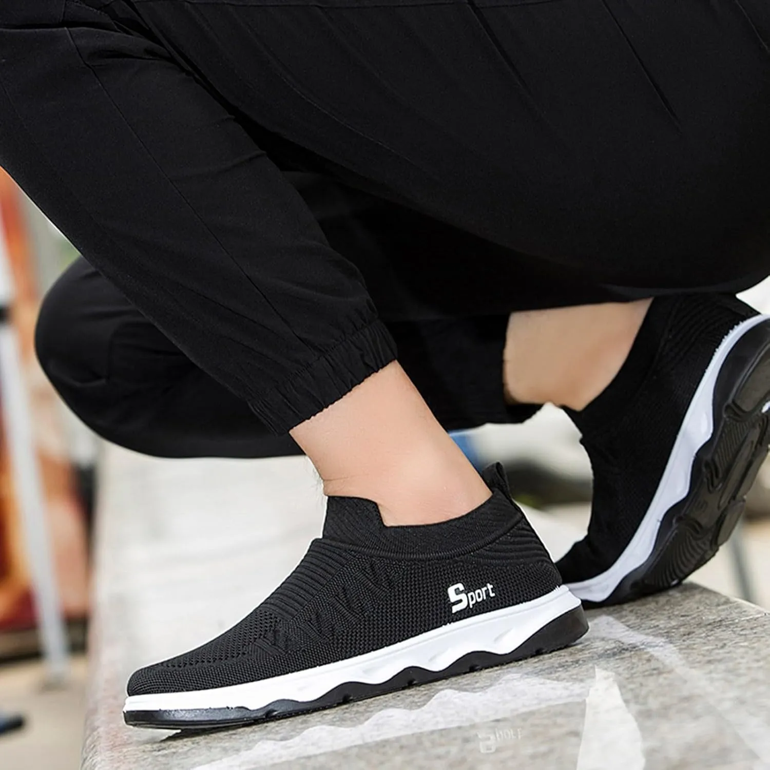 Fashion Sneakers Comfortable Men Shoes Flat Soled Casual Shoes Breathable Hollow Mesh Slip On Soft Soled Casual