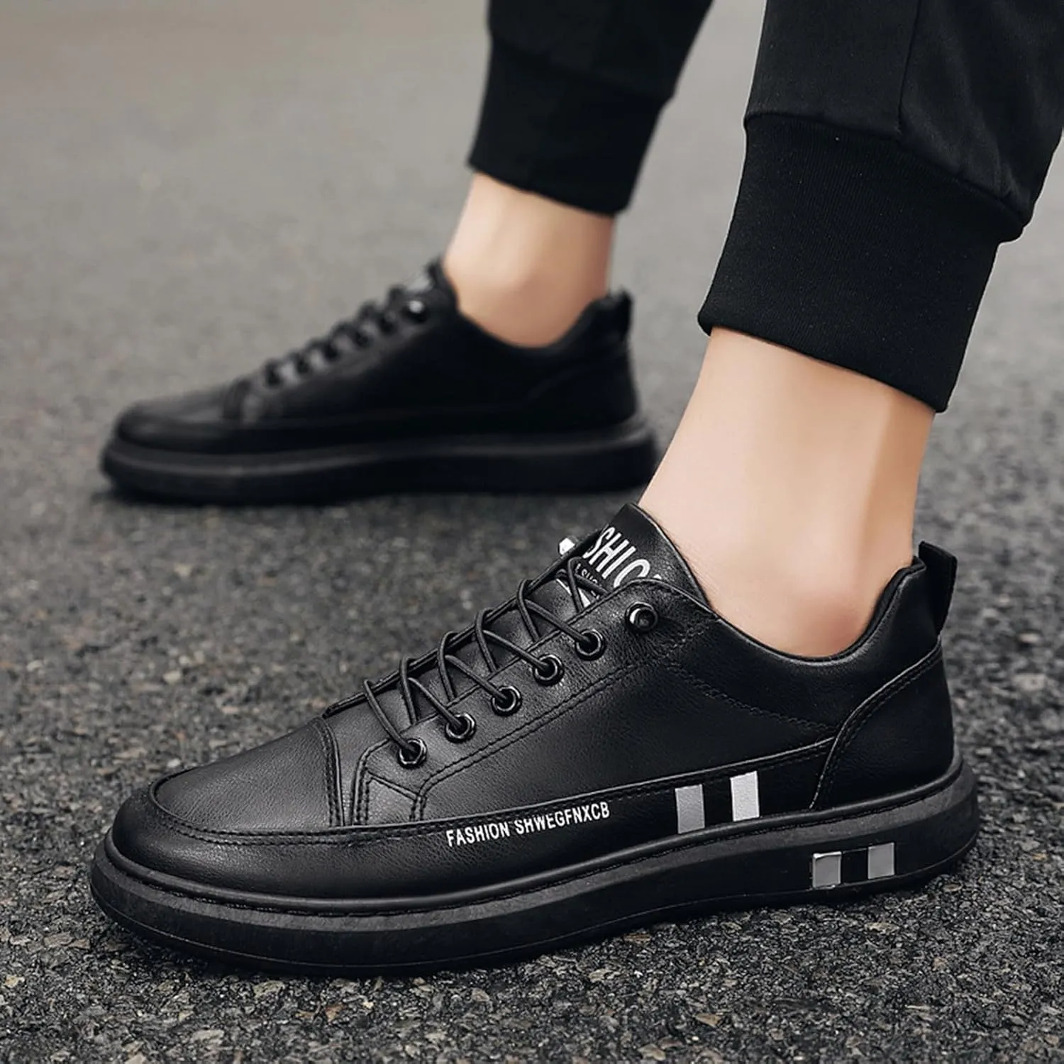 Fashion Sneakers Comfortable Men's Fashion Round Toe Lace Up Leather White Shoes Casual Comfortable Breathable Sneakers
