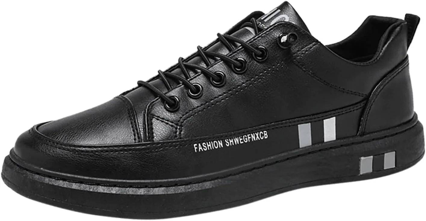 Fashion Sneakers Comfortable Men's Fashion Round Toe Lace Up Leather White Shoes Casual Comfortable Breathable Sneakers