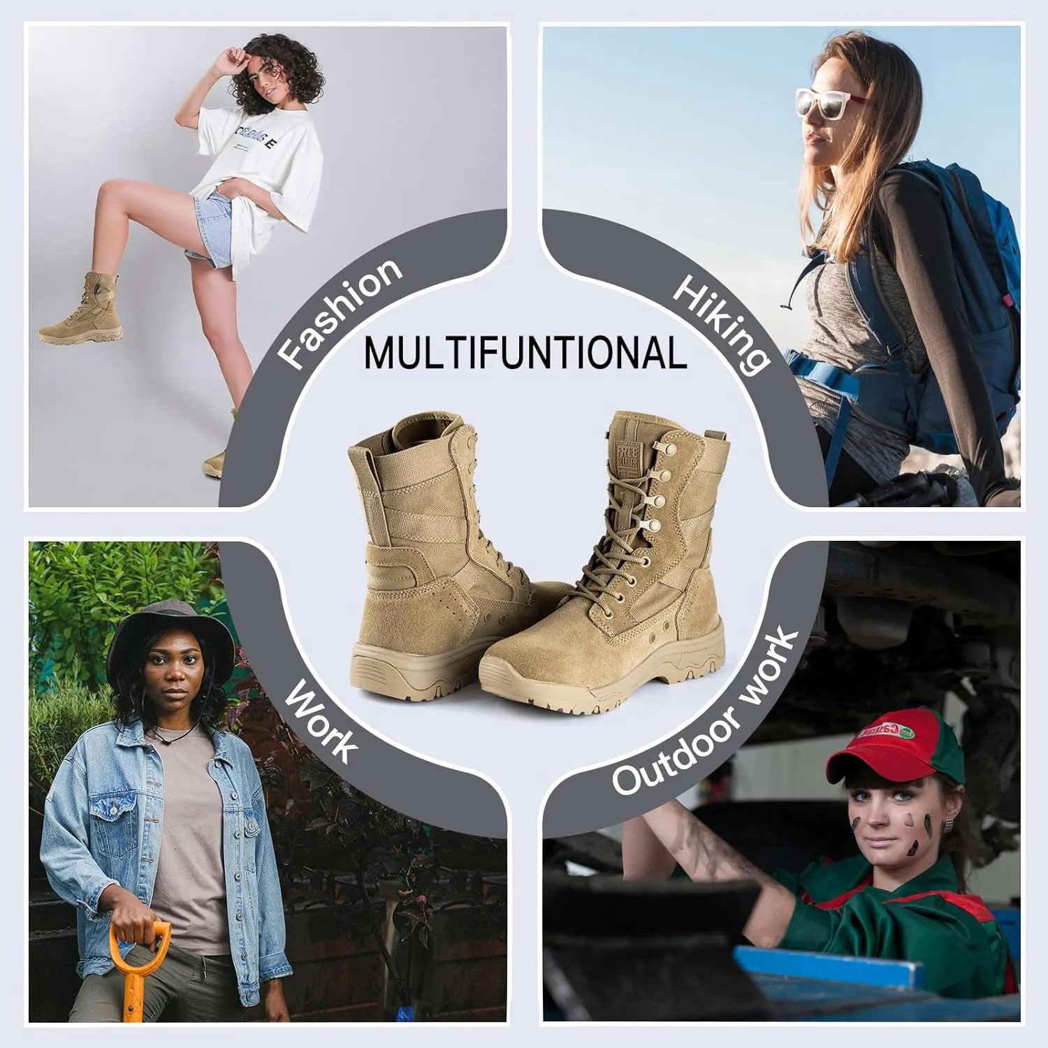 FREE SOLDIER Womens Tactical Boots 8 Inches Lightweight Combat Boot Durable Military Work Outdoors Boots Desert Boot for Women