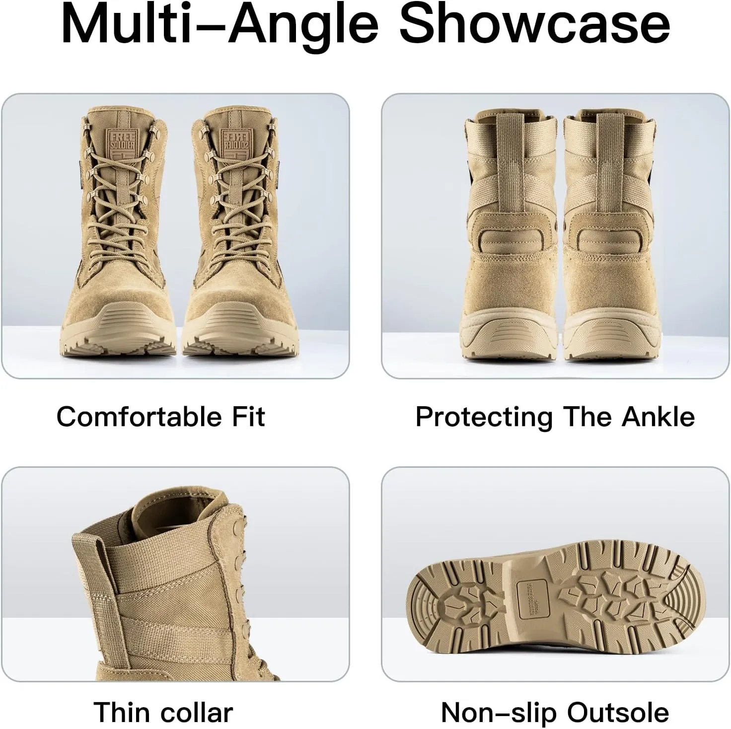 FREE SOLDIER Womens Tactical Boots 8 Inches Lightweight Combat Boot Durable Military Work Outdoors Boots Desert Boot for Women