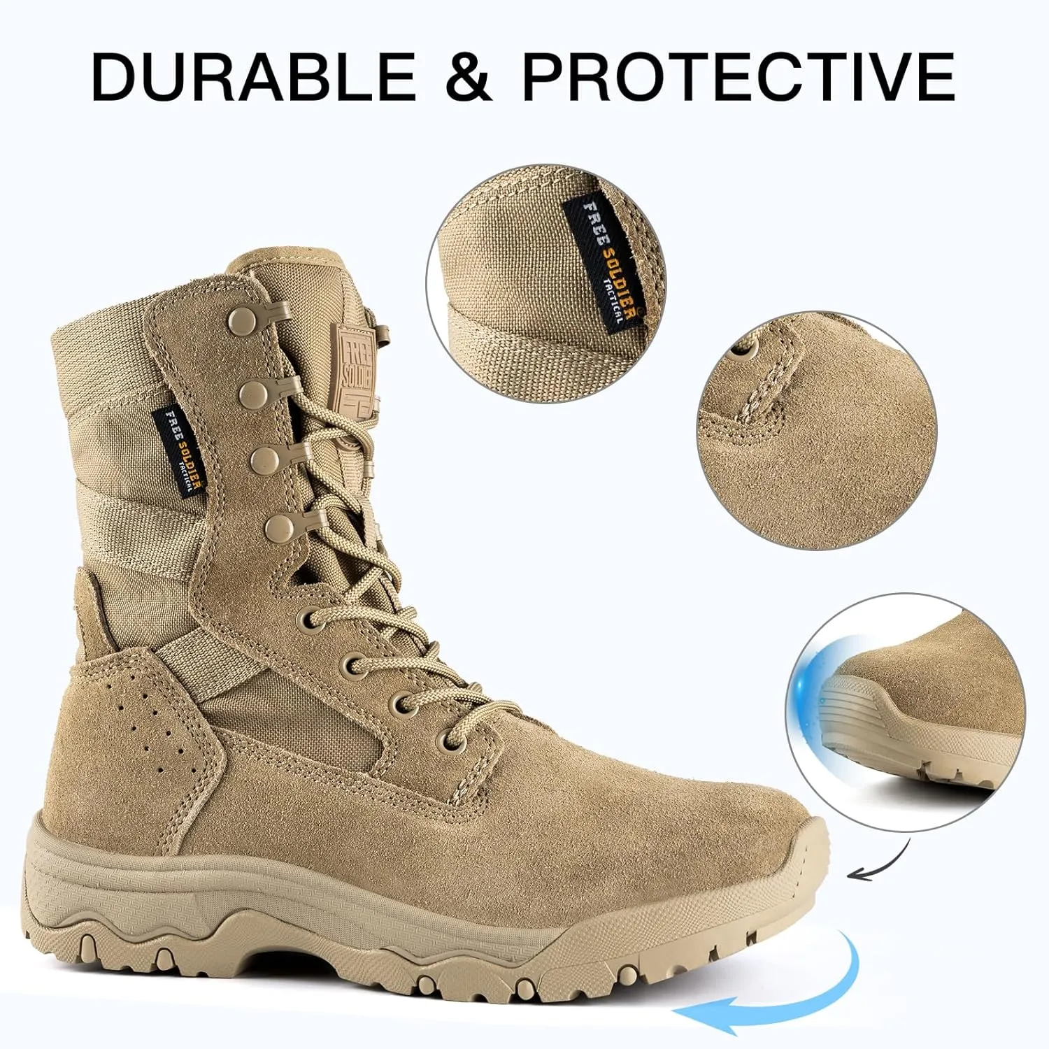FREE SOLDIER Womens Tactical Boots 8 Inches Lightweight Combat Boot Durable Military Work Outdoors Boots Desert Boot for Women