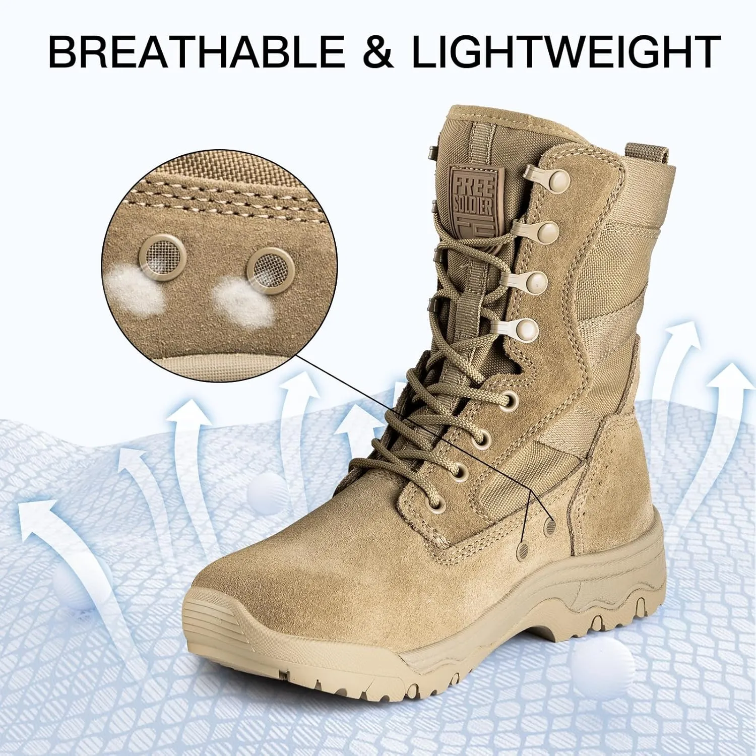 FREE SOLDIER Womens Tactical Boots 8 Inches Lightweight Combat Boot Durable Military Work Outdoors Boots Desert Boot for Women