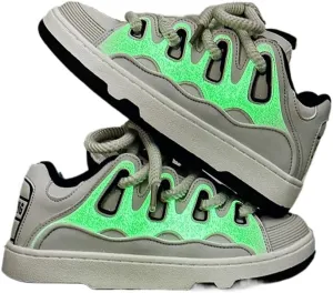 Glow-in-The-Dark Shoes with Reflective Details Y2K Training Skate Sneakers Retro-Inspired Casual Athletic Footwear for Students, Campus, Urban Photography & Nightlife
